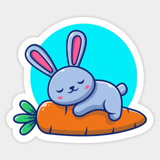 Cute Rabbit Sleeping On Carrot Cartoon Sticker